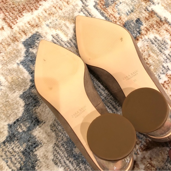 💕ZARA Womens Collection Suede Pointed Toe with Clear Rounded Heel - Picture 4 of 4